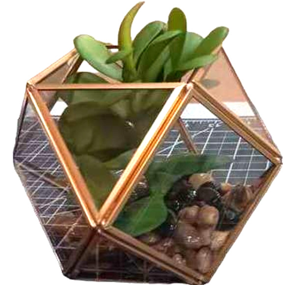 Set of (2) 5" x 4" Artificial Succulent Plant with Brass Terrarium - Opalhouse - Picture 5 of 8